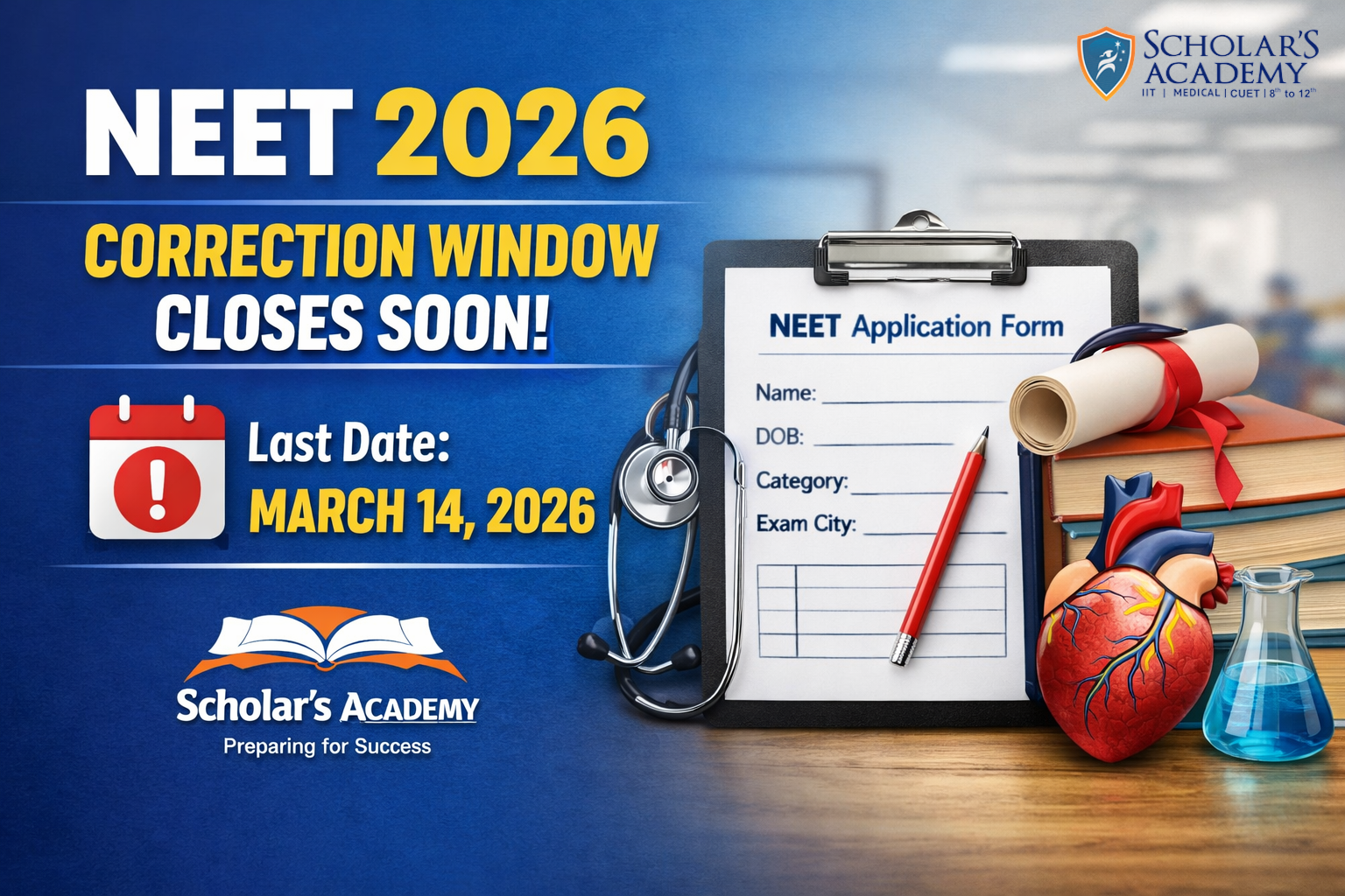 NEET 2026 Correction Window Closes Soon: Last Date March 14