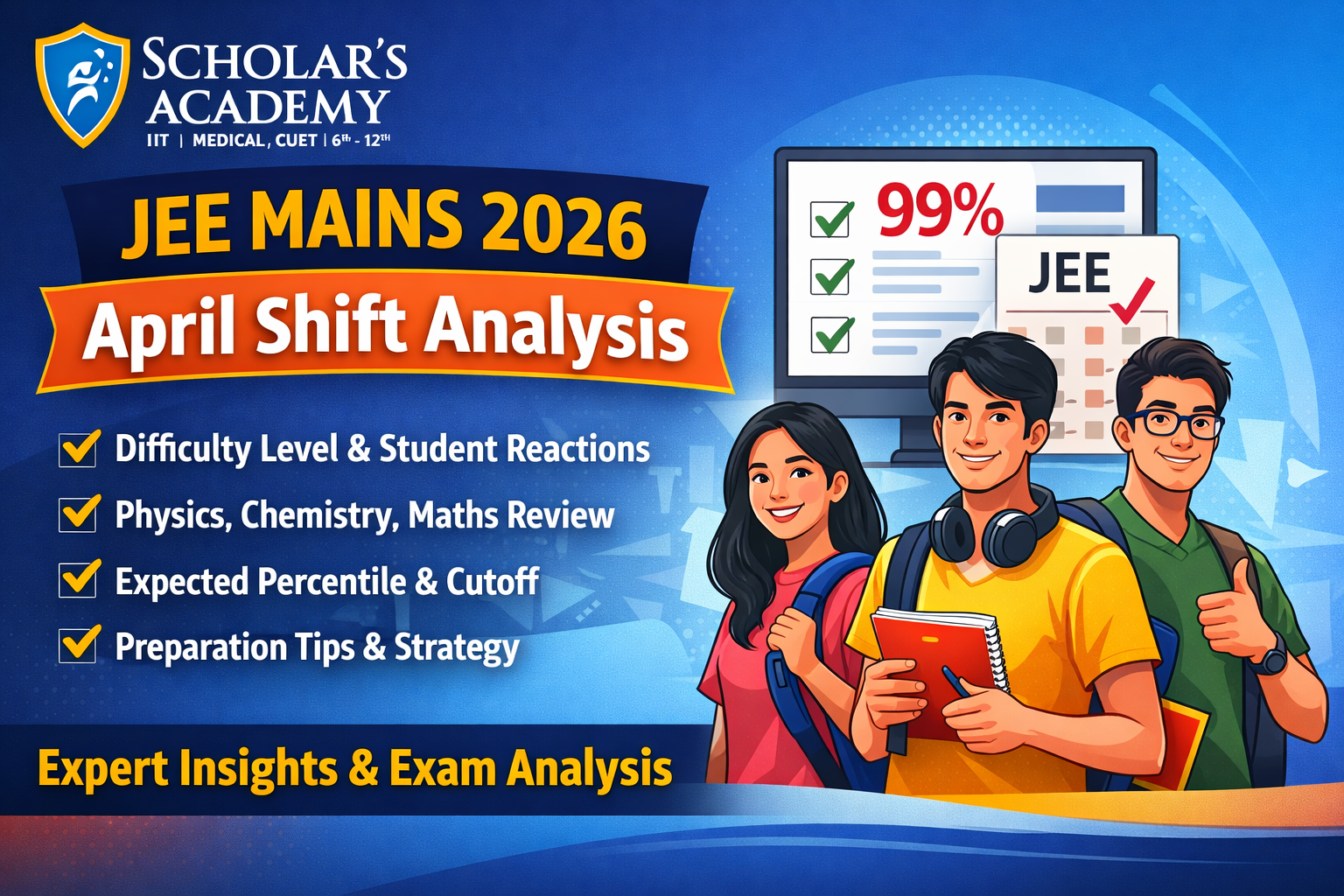 JEE Mains 2026 April Shift Analysis: Difficulty Level, Student Reaction & Subject-wise Review